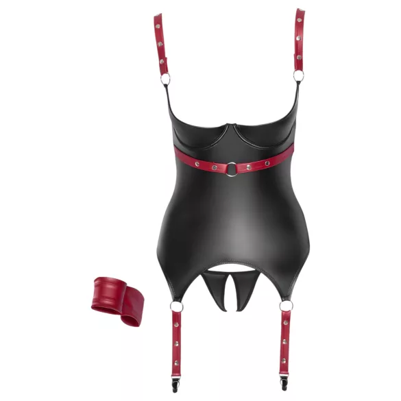 Cottelli Bondage - Push up topp med krage - glänsande svart - XL