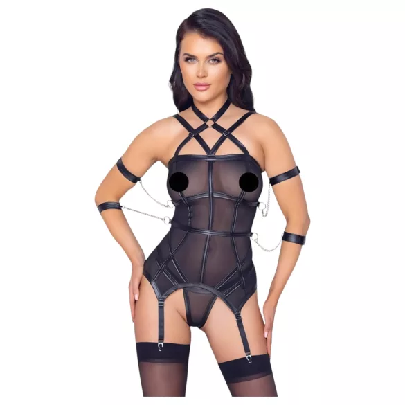 Cottelli Bondage - bandtop, handbojor och tanga (svart)