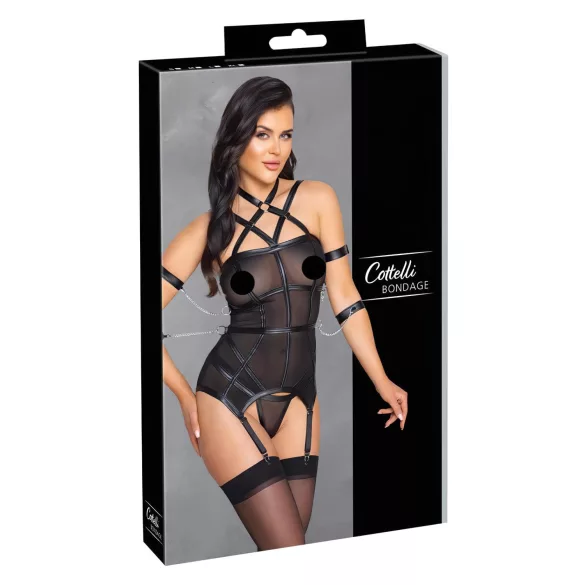 Cottelli Bondage - bandtop, handbojor och tanga (svart)