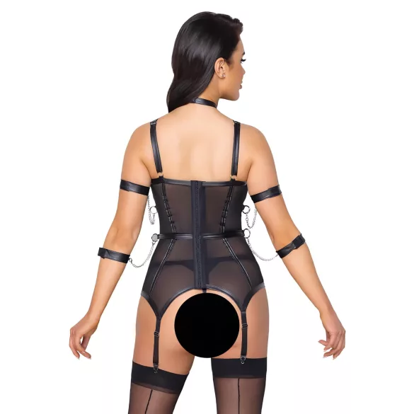 Cottelli Bondage - bandtop, handbojor och tanga (svart)