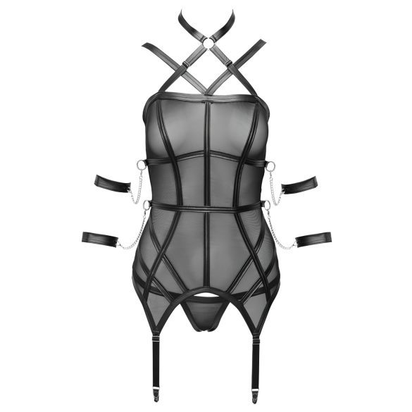 Cottelli Bondage - bandtop, handbojor och tanga (svart) - L