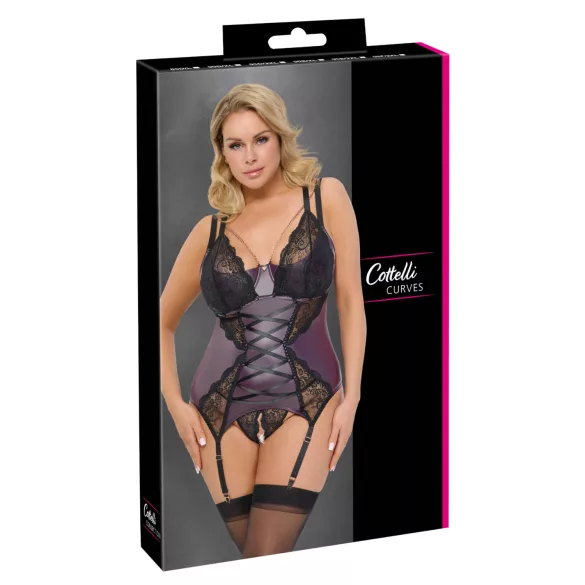 Cottelli Curves - spetsig korsettunderklädesset (lila) - 90D/XL