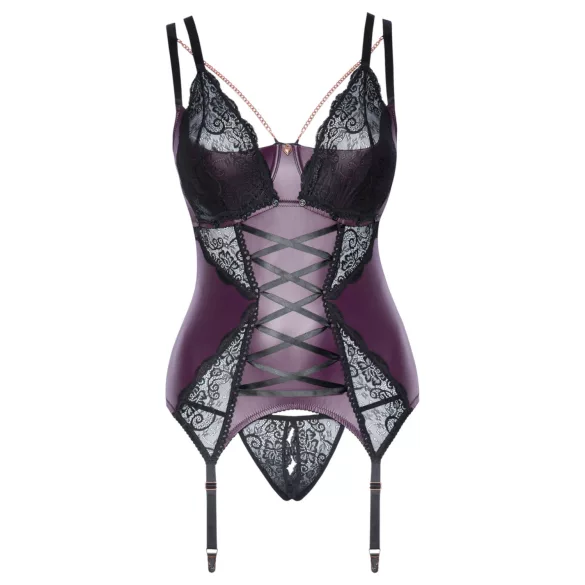 Cottelli Curves - spetsig korsettunderklädesset (lila) - 90D/XL