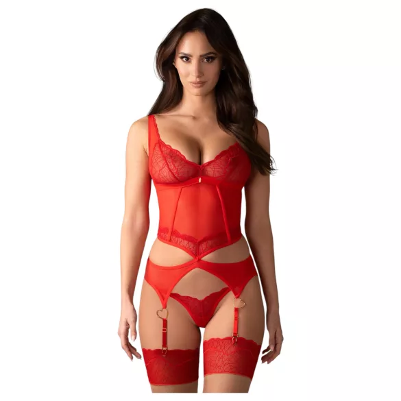 Obsessive Cupide Desir - genomskinlig spets set - röd