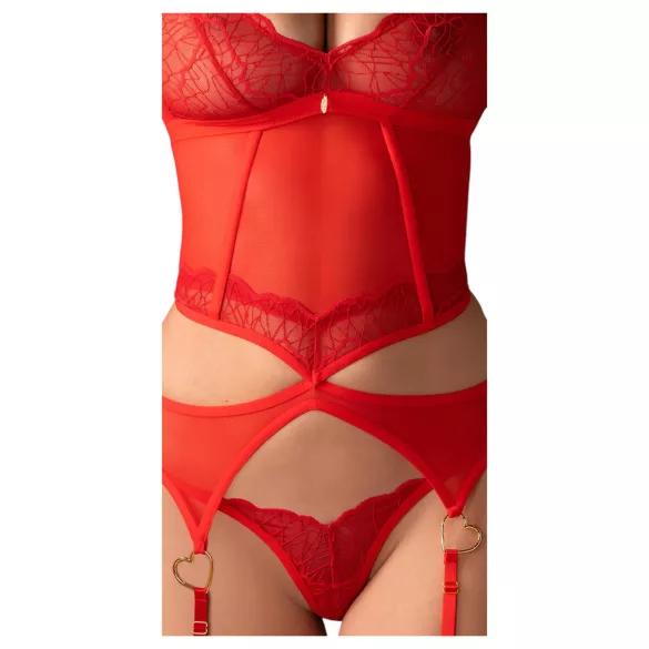 Obsessive Cupide Desir - genomskinlig spets set - röd