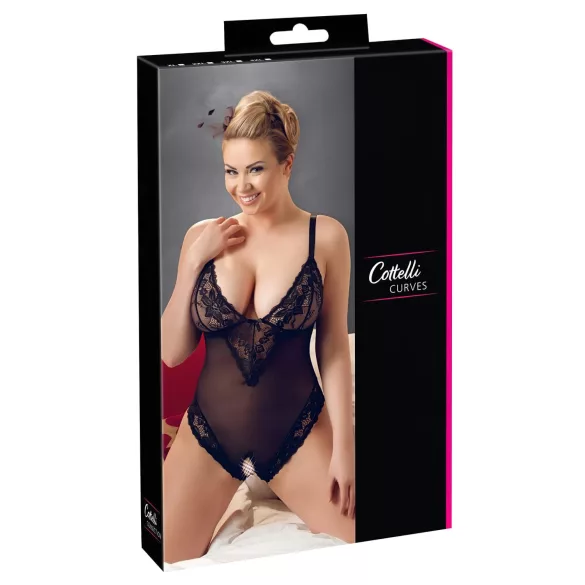 Cottelli Plus Size - spetsbody - svart - XXXXL