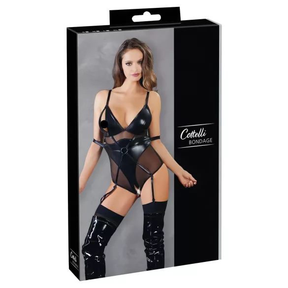 Cottelli Bondage - body med bojor - glänsande svart - M