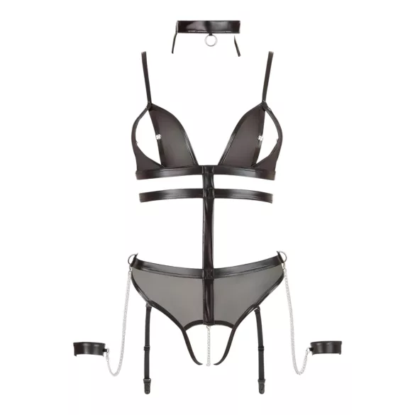 Cottelli Bondage - öppen body med remmar och kedjor - svart
