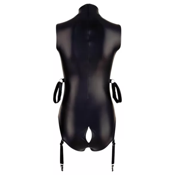 Cottelli Bondage - ärmlös glänsande body med handbojor - svart - L