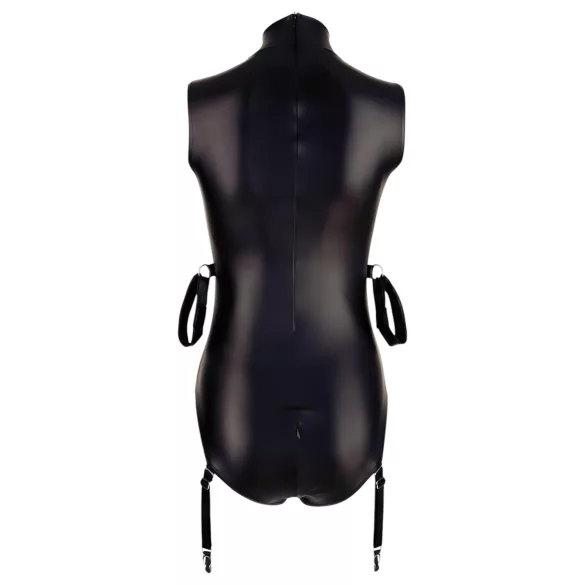 Cottelli Bondage - ärmlös glänsande body med handbojor - svart - L
