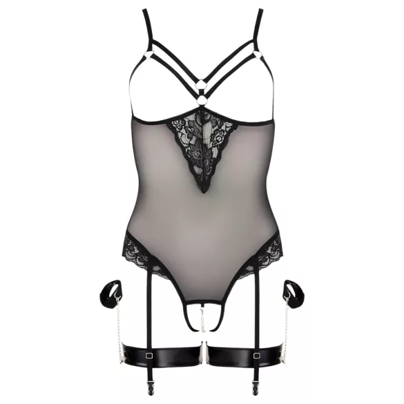 Cottelli Bondage - body med metallringar och handledsbojor - svart - L