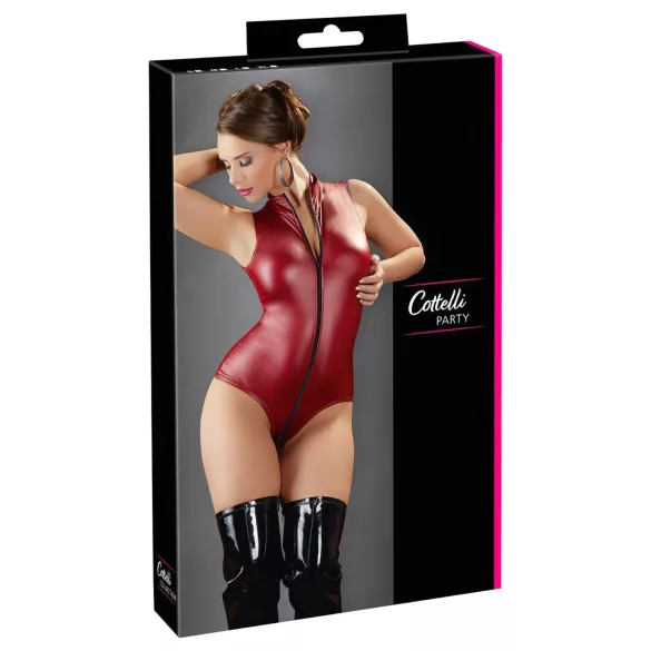 Cottelli Party - glansig ärmlös body med dragkedja (röd) - XL
