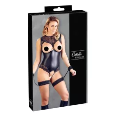   Cottelli Bondage - öppen body med handbojor - glänsande svart - L