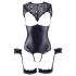 Cottelli Bondage - glansig öppen body med handbojor (svart) - XL