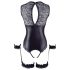 Cottelli Bondage - glansig öppen body med handbojor (svart) - XL