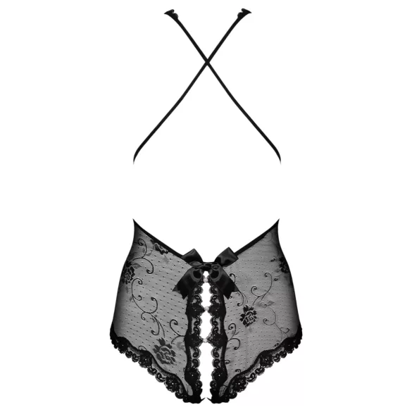 Obsessive - body med pärlor och öppen gren - spets - svart - L/XL