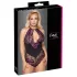 Cottelli Plus Size - spetsbody med blommor - svart/lila