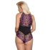Cottelli Plus Size - spetsbody med blommor - svart/lila