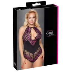   Cottelli Plus Size - spetsbody med blommor - svart/lila - 3XL