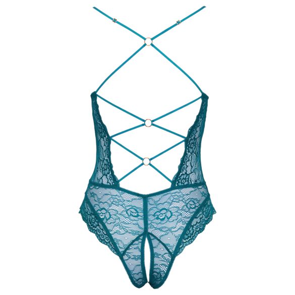 Cottelli - öppen spetsbody med snörning - grön