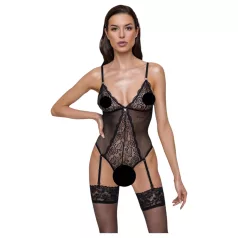   Cottelli - body med strumpebandshållare - öppen spets - svart - L