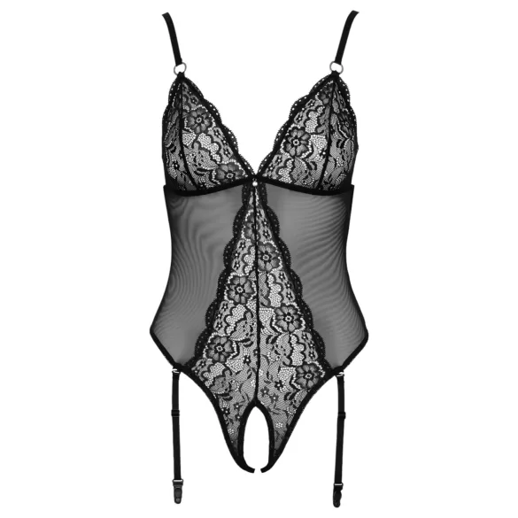 Cottelli - body med strumpebandshållare - öppen spets - svart - XL