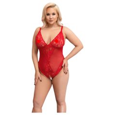 Cottelli Curves - body dam spets transparent röd - 2XL