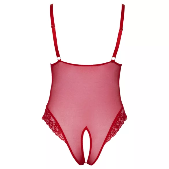 Cottelli Curves - body dam spets transparent röd - 2XL