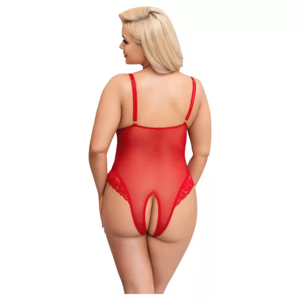 Cottelli Curves - body dam spets transparent röd - 3XL