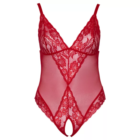 Cottelli Curves - body dam spets transparent röd - 3XL