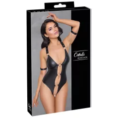 Cottelli Bondage - öppen body med ringar - blank svart