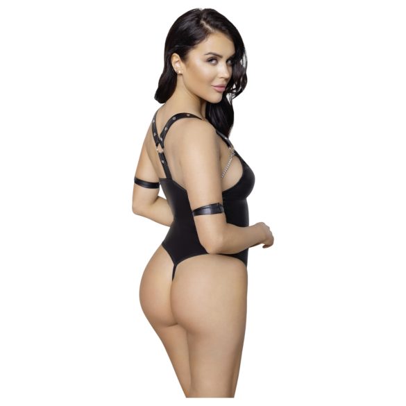 Cottelli Bondage - öppen body med ringar - blank svart - M