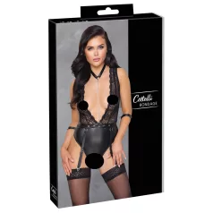 Cottelli Bondage - body med spets och halsband - svart - M