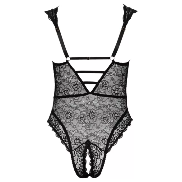 Cottelli Curves Plus Size - transparent mönstrad body - svart