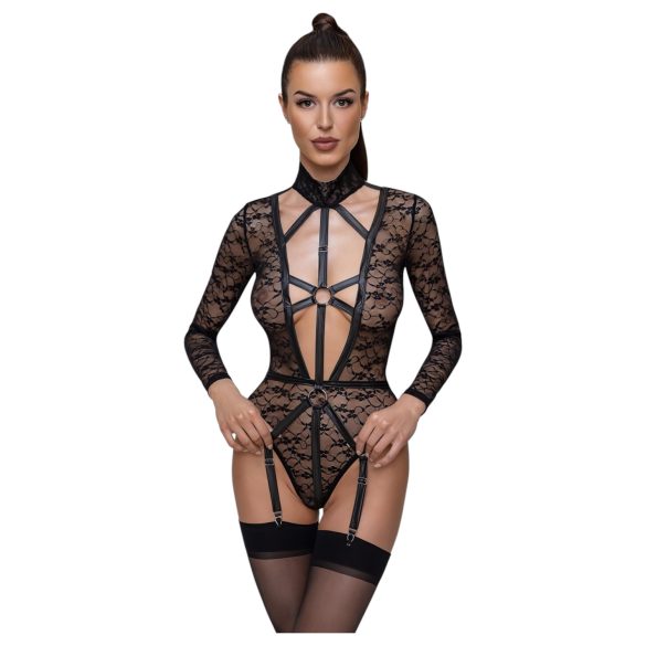 Cottelli - genomskinlig, rem-bodysuit (svart) - M