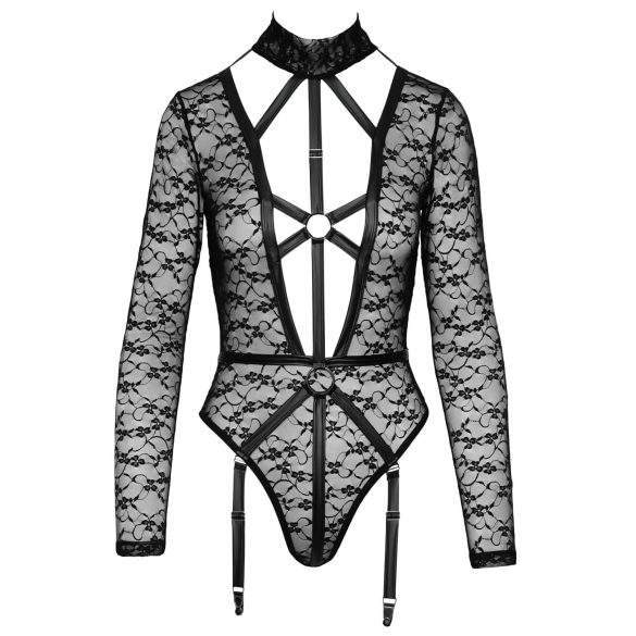 Cottelli - genomskinlig, rem-bodysuit (svart) - M