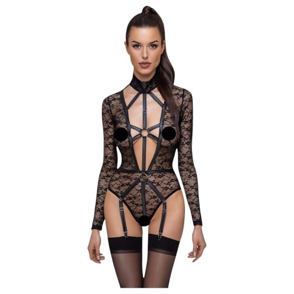 Cottelli - transparent kroppsbodysuit med band - svart - L