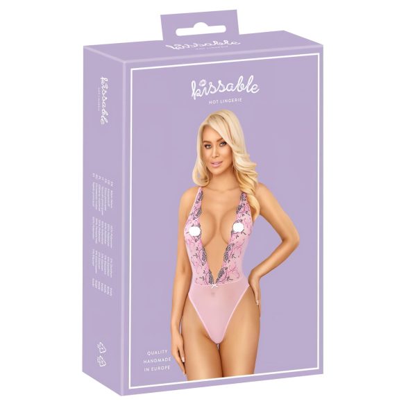 Kissable - body med rosbroderi - rosa - L/XL