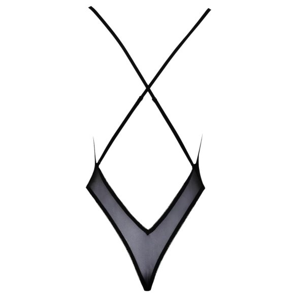 Kyssbar - svart spetsbody med rosa brodyr - L/XL