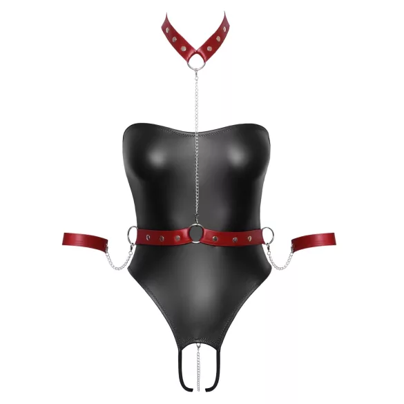 Cottelli Bondage - glansig body med armbojor (svart)