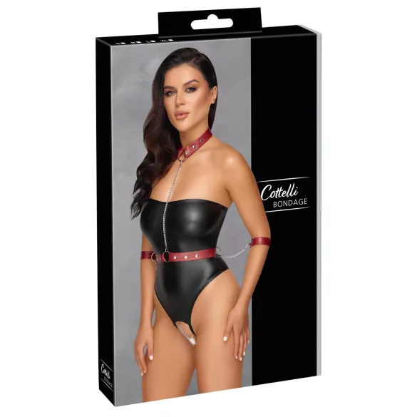 Cottelli Bondage - body med handbojor - glänsande svart - M