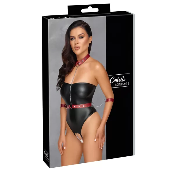 Cottelli Bondage - glansig body med armbojor (svart) - M