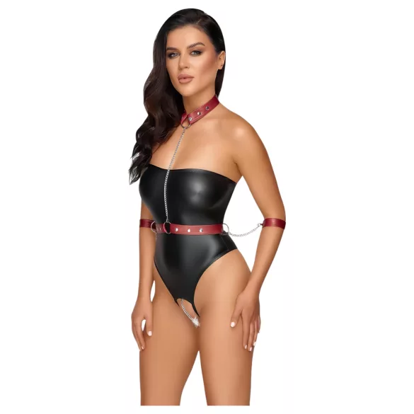 Cottelli Bondage - glansig body med armbojor (svart) - M