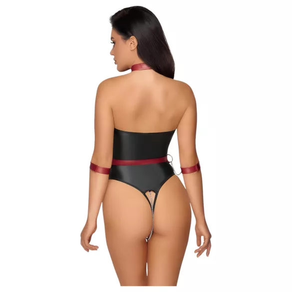 Cottelli Bondage - glansig body med armbojor (svart) - L