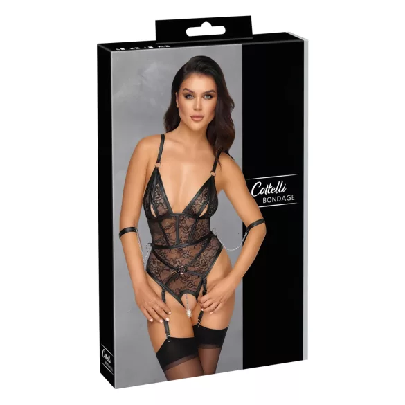 Cottelli Bondage - öppen body med handbojor - svart - M