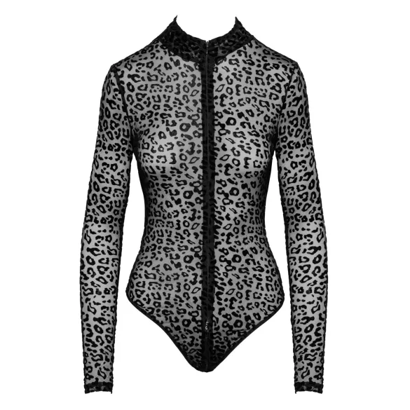 Noir - leopardmönstrad långärmad body (svart) - M