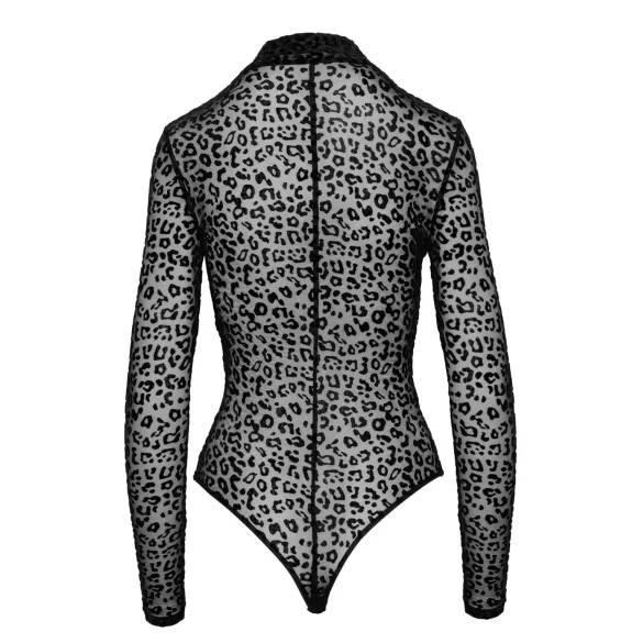 Noir - leopardmönstrad långärmad body (svart) - M
