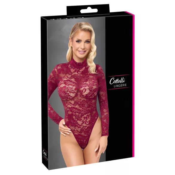 Cottelli - transparent spetsbody (röd) - M