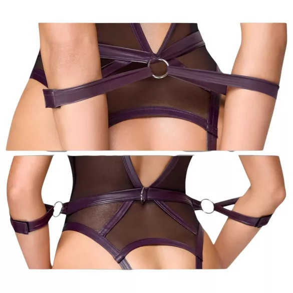 Cottelli Bondage - öppen body med handledsbojor - svart - XL