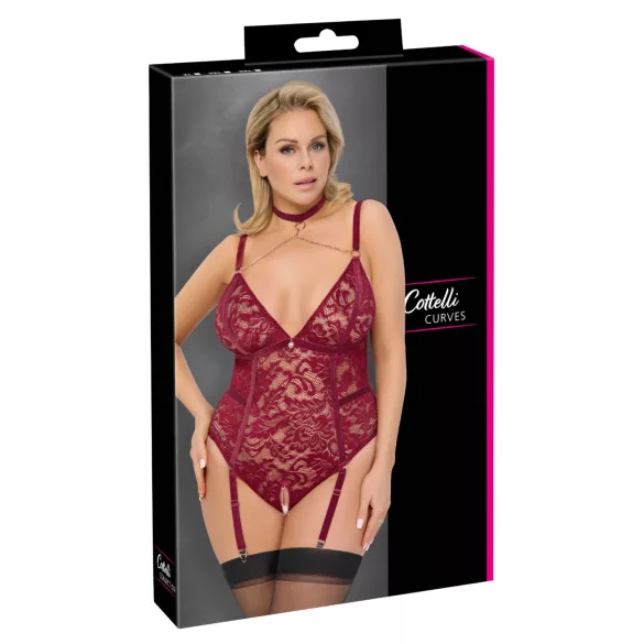 Cottelli Curves - body med kedjedetaljer - röd spets - 3XL